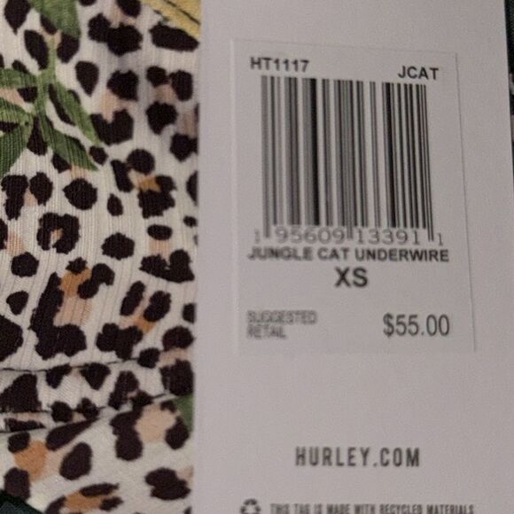 HURLEY WOMEN’S BATHING SUIT TOP UNDERWIRE JUNGLE CAT IN (XS) HAS ADJ NECK NWT - Picture 4 of 4